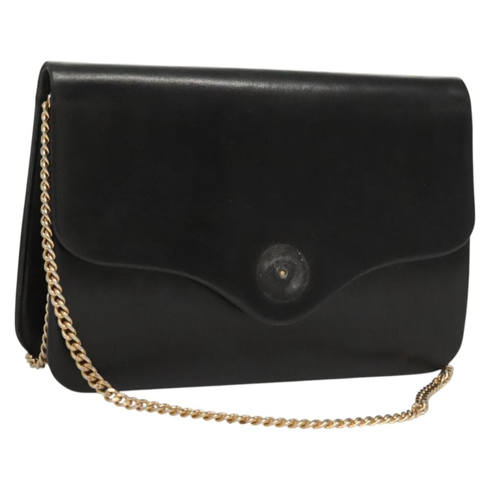 DIOR Chain Shoulder Bag Leather Black Gold